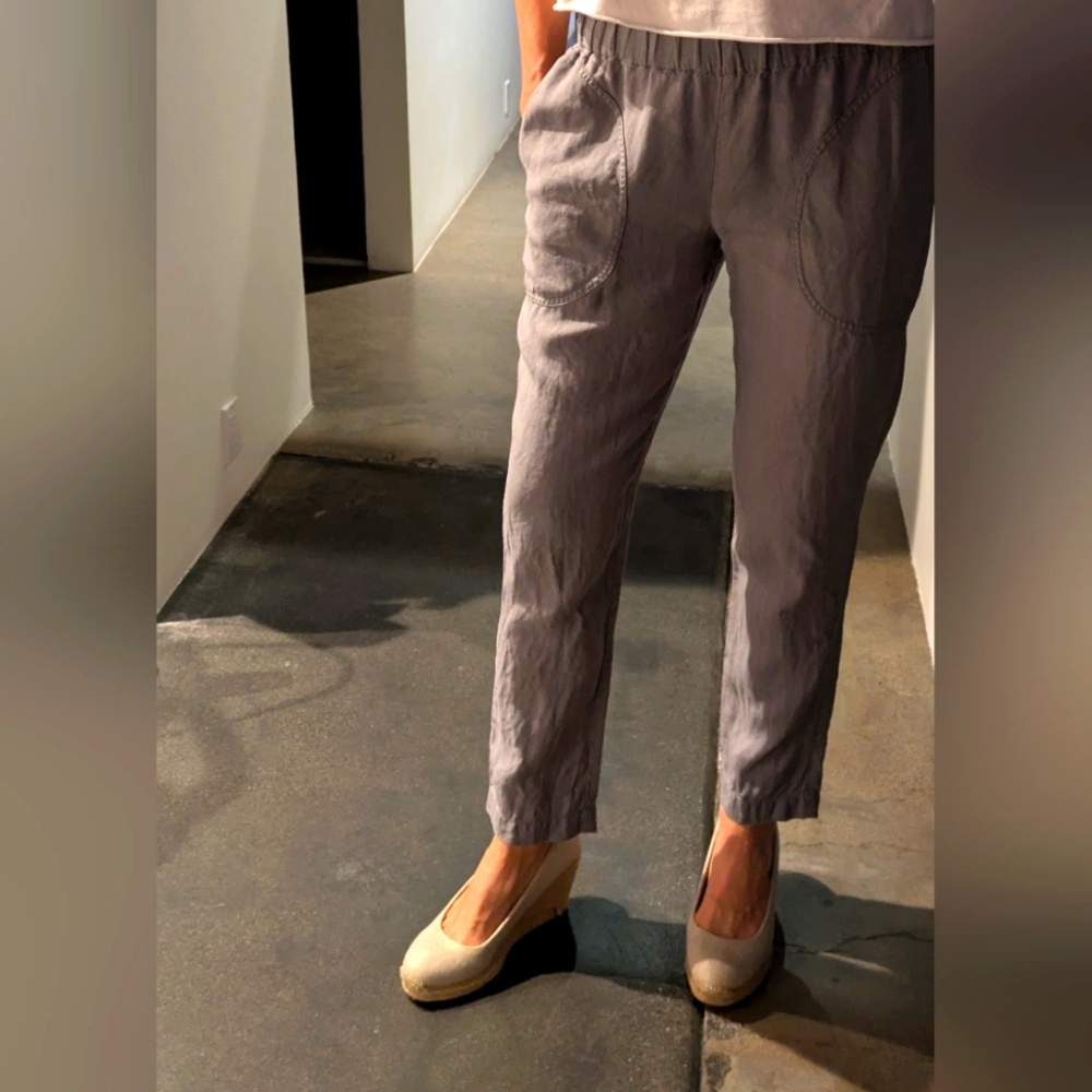 notPERFECTLINEN Genova pants Small Metallic grey